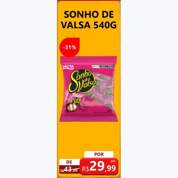 Recorte do encarte de Bombom Sonho de Valsa Lacta 540 g
