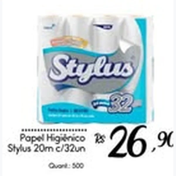 Recorte do encarte de Papel Higiênico Stylus 32 un × 20 un