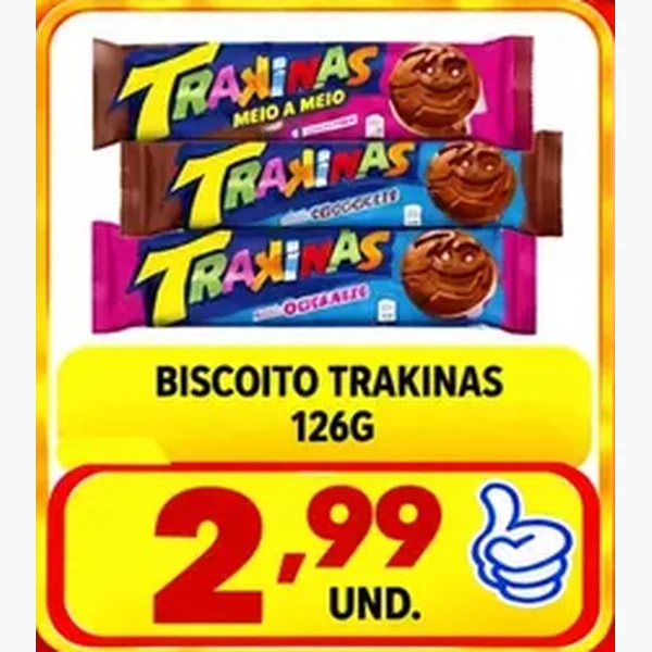 Recorte do encarte de Biscoito Trakinas 126 g