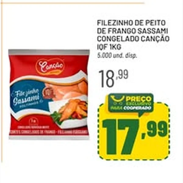 Filézinho de Peito de Frango Sassami Congelado Iqf Canção 1 kg