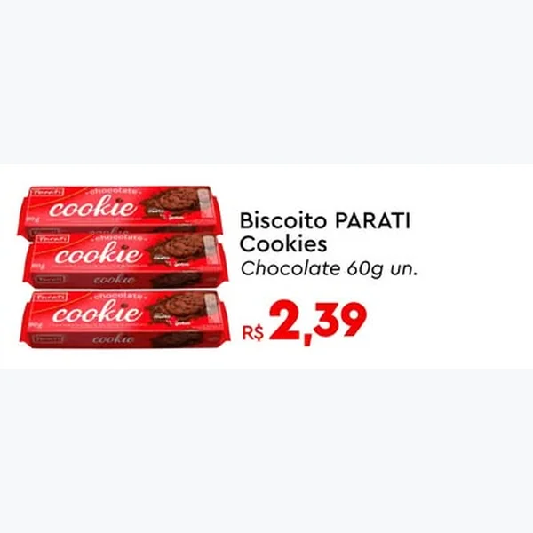 Recorte do encarte de Biscoito Cookies Chocolate Parati 60 g