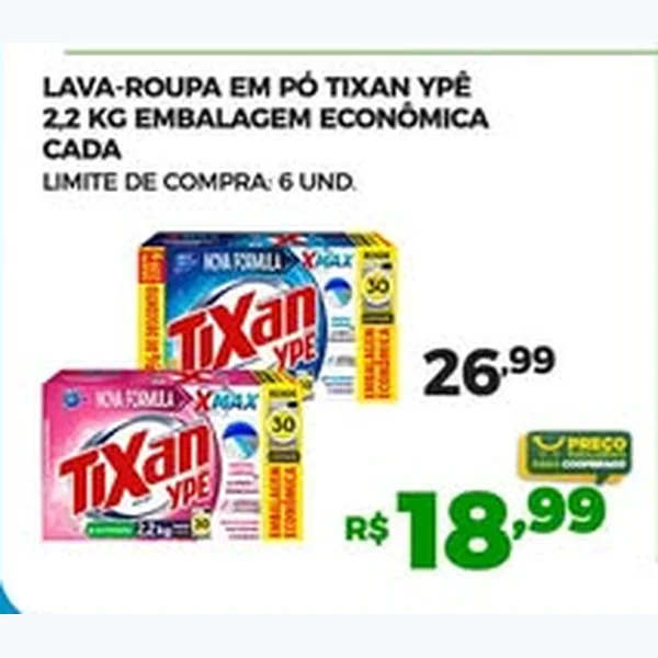 Recorte do encarte de Lava-roupa em Pó Tixan Ypê 2,2 kg