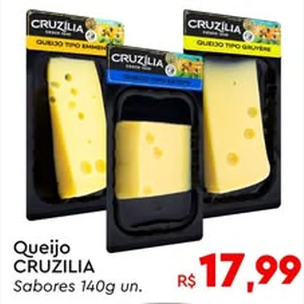 Recorte do encarte de Queijo Tipo Emmental Cruzília 140 g