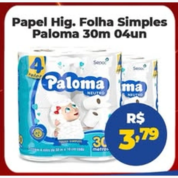 Papel Higiênico Folha Simples Paloma 4 un × 30 un