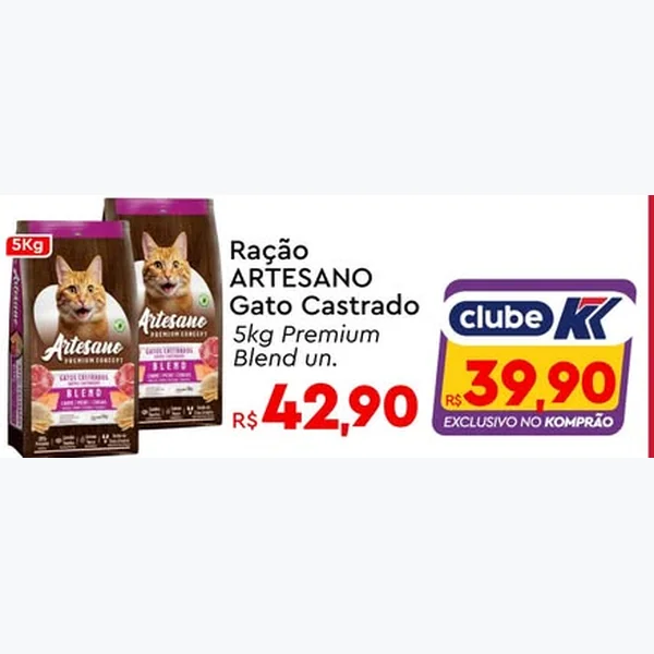 Recorte do encarte de Ração Gato Castrado Premium Blend Artesano 5 kg