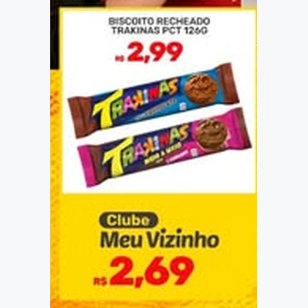 Recorte do encarte de Biscoito Recheado Trakinas 126 g