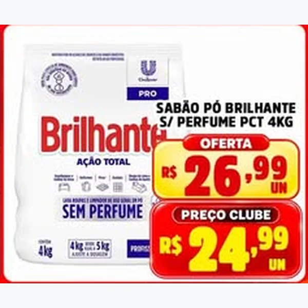 Sabão Pó Ação Total sem Perfume Brilhante 4 kg