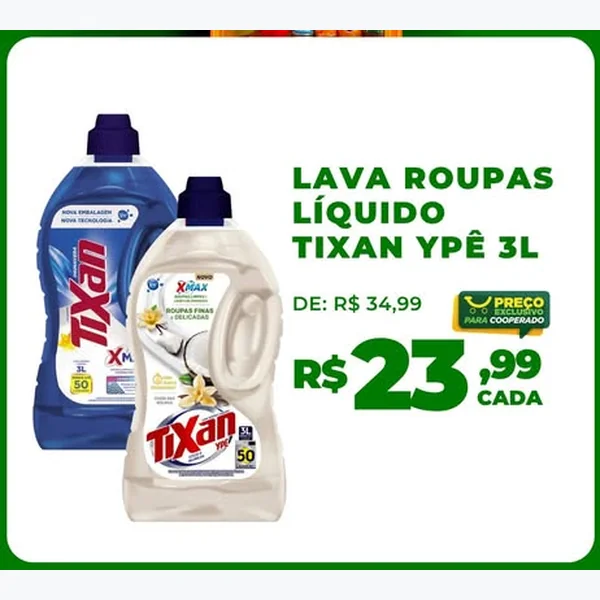 Recorte do encarte de Lava Roupas Líquido Tixan Ypê 3 L