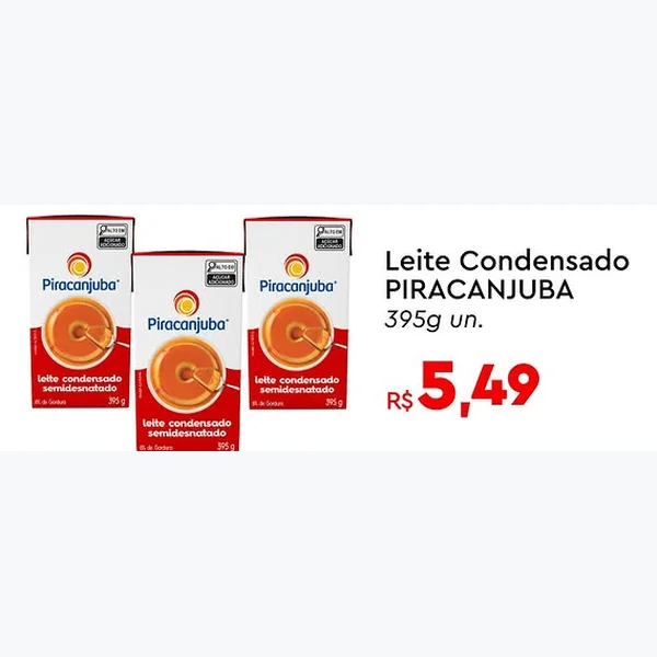 Recorte do encarte de Leite Condensado Semidesnatado Piracanjuba 395 g