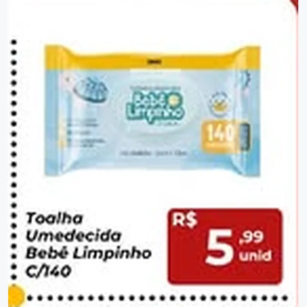 Recorte do encarte de Toalha Umedecida Bebê Limpinho 140 un