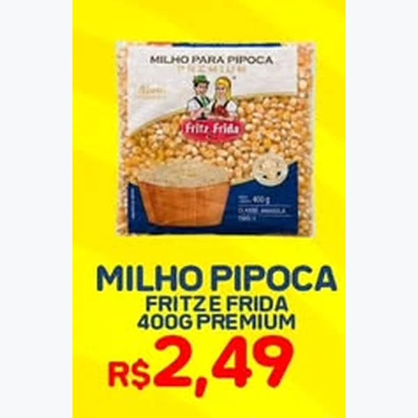Recorte do encarte de Milho para Pipoca Premium Fritz e Frida 400 g