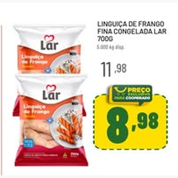 Recorte do encarte de Linguiça de Frango Fina Congelada Lar 700 g