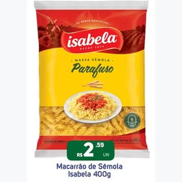 Recorte do encarte de Macarrão de Sêmola Parafuso Isabela 400 g