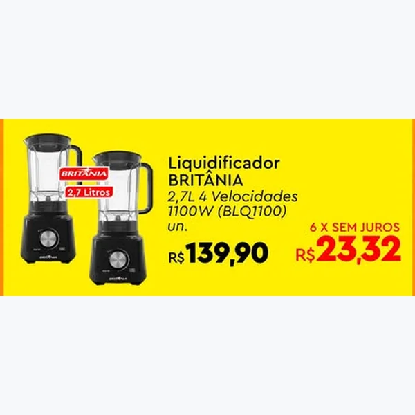 Recorte do encarte de Liquidificador 4 Velocidades 1100w BRITÂNIA 2,7 L