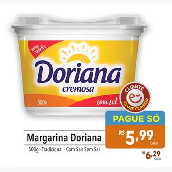 Recorte do encarte de Margarina Cremosa sem Sal Doriana 500 g