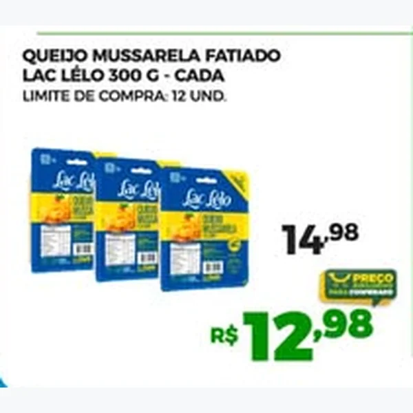 Recorte do encarte de Queijo Mussarela Fatiado Lac Lélo 300 g