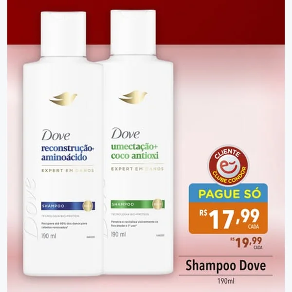Recorte do encarte de Shampoo Umectação + Coco Antioxi Dove 190 ml