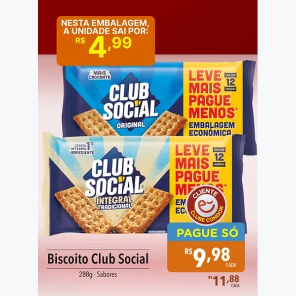 Recorte do encarte de Biscoito Integral Tradicional Club Social 288 g