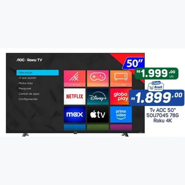 Recorte do encarte de Tv 50" 50u7045 78g Roku 4k AOC