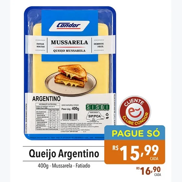 Queijo Mussarela Fatiado Condor 400 g