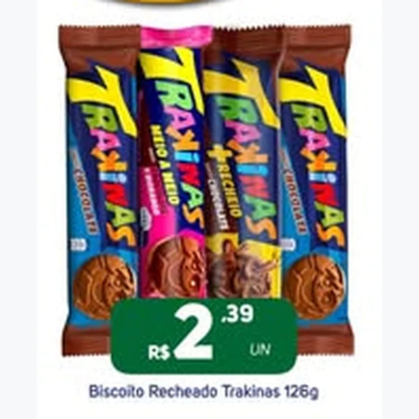 Recorte do encarte de Biscoito Recheado Trakinas 126 g