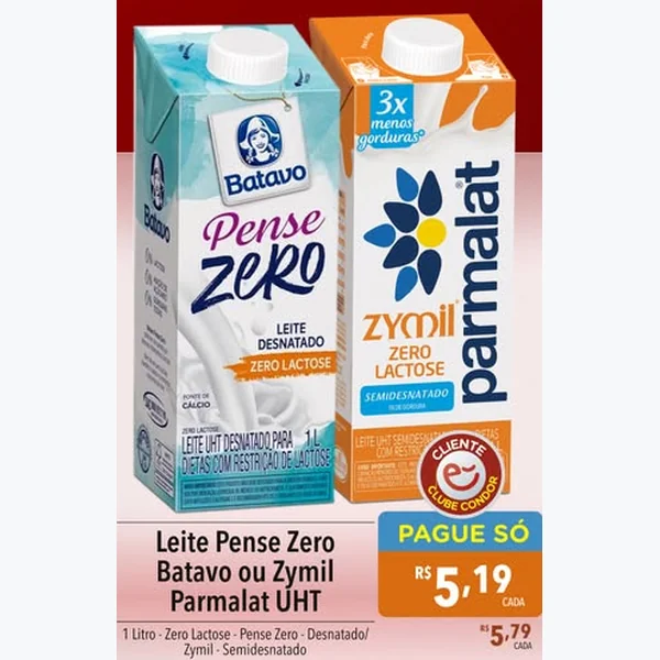 Recorte do encarte de Leite Uht Semidesnatado Zero Lactose Parmalat 1 L