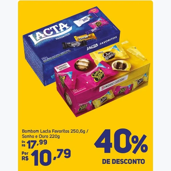 Recorte do encarte de Bombom Sonho de Valsa e Ouro Branco Lacta 220 g