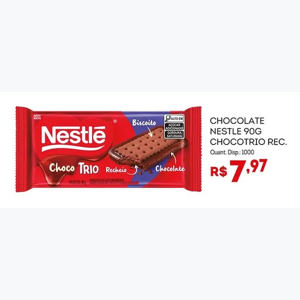 Recorte do encarte de Biscoito Chocotrio Recheado Nestlé 90 g