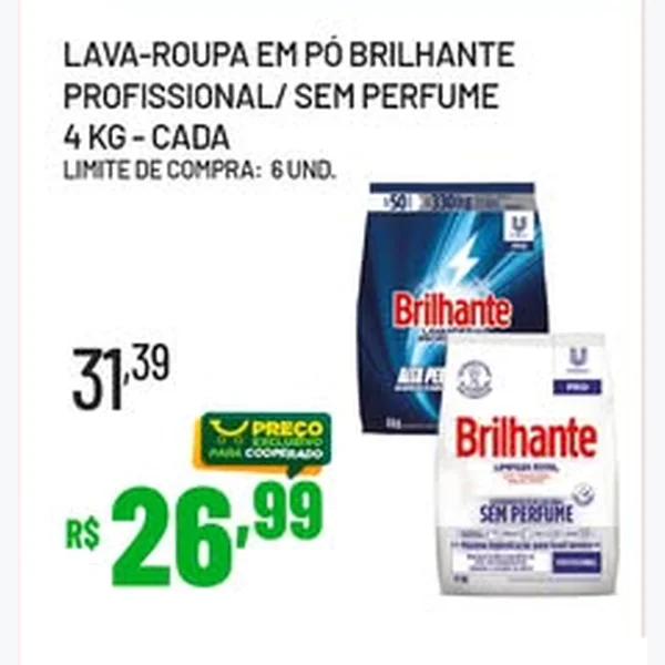 Lava-roupa em Pó sem Perfume Brilhante 4 kg