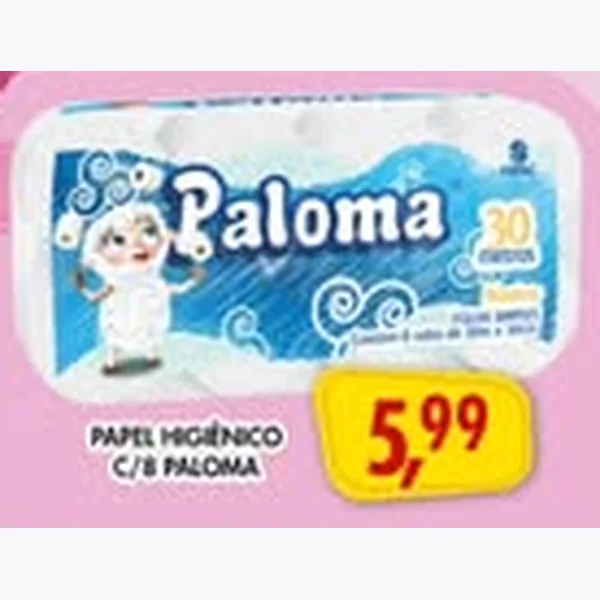 Recorte do encarte de Papel Higiênico Paloma 8 un