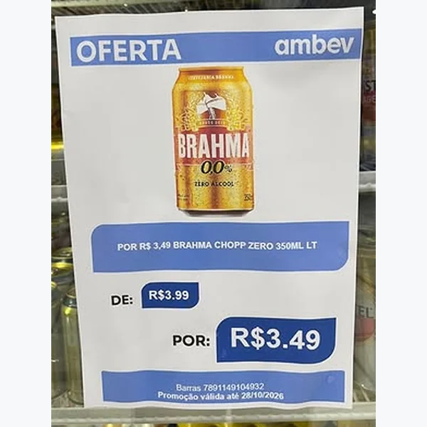 Recorte do encarte de Cerveja Chopp Zero Brahma 350 ml