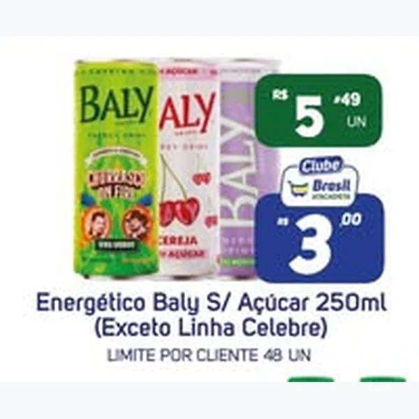 Recorte do encarte de Energético S/ Açúcar Baly 250 ml