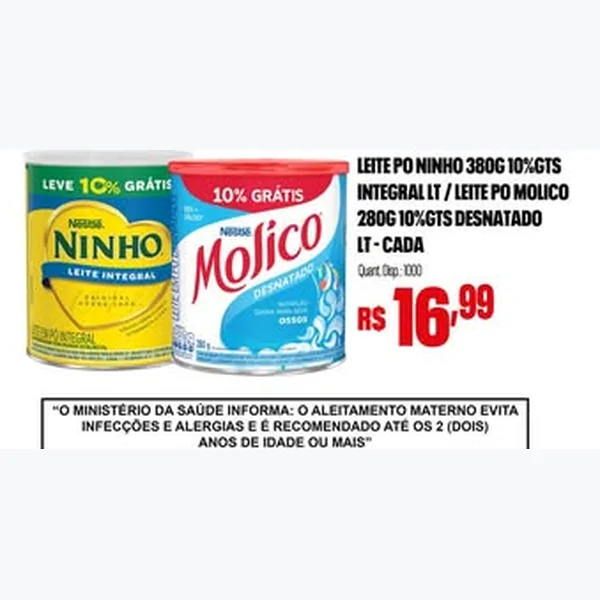 Recorte do encarte de Leite em Pó Desnatado Molico 280 g
