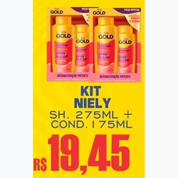 Recorte do encarte de Kit Shampoo e Condicionador Reconstrução Potente Niely Gold 2 un × 275 ml