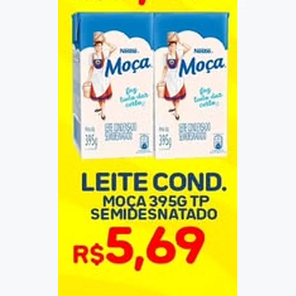 Recorte do encarte de Leite Condensado Semidesnatado Moça 395 g