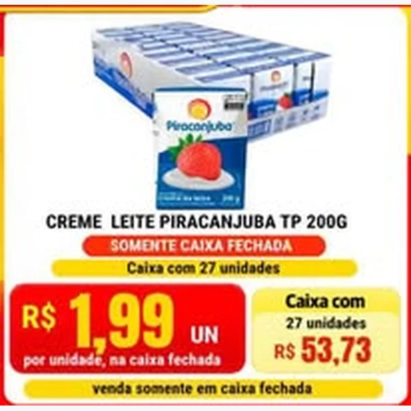 Creme de Leite Piracanjuba 27 un × 200 g