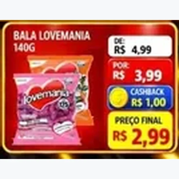 Recorte do encarte de Bala Lovemania 140 g