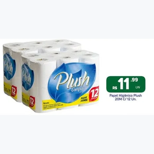 Recorte do encarte de Papel Higiênico Compacto Plush 12 un × 20 un