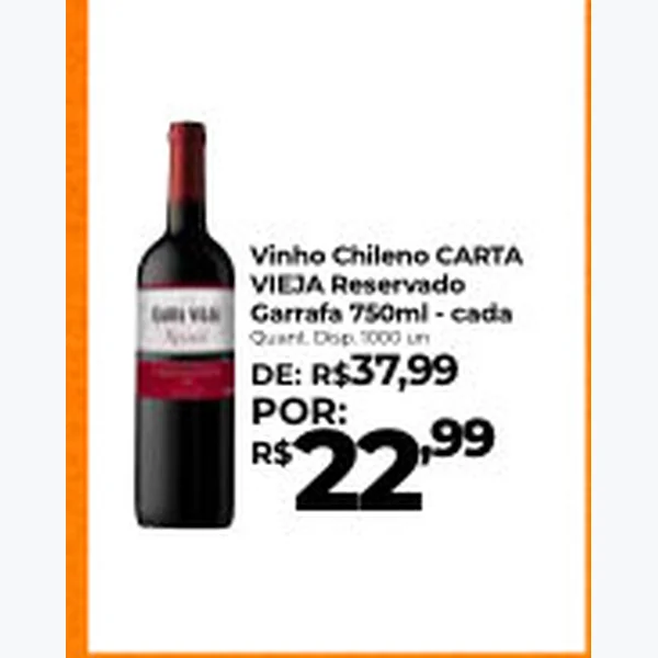 Recorte do encarte de Vinho Chileno Carta Vieja Reservado 750 ml