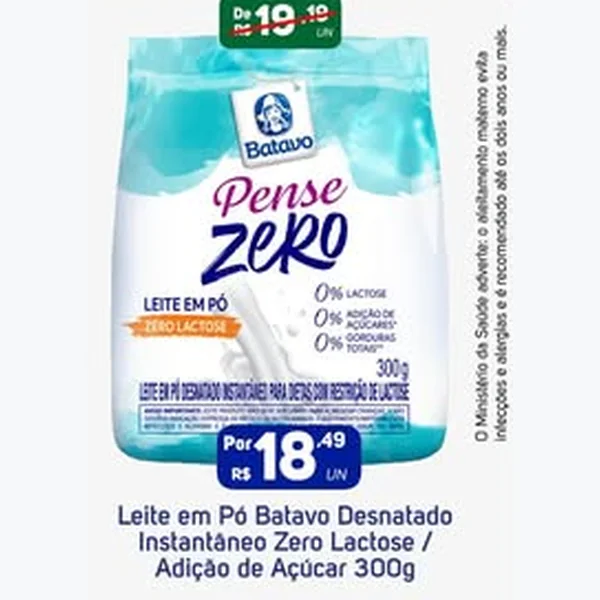 Leite em Pó Desnatado Instantâneo Zero Lactose Batavo 300 g
