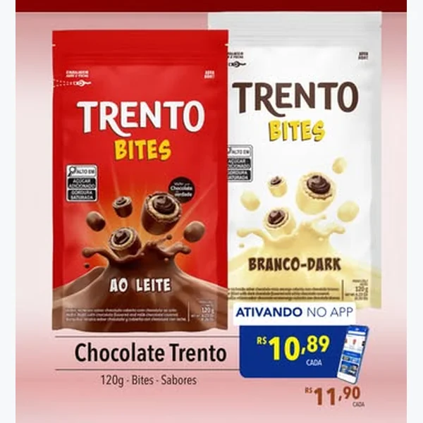 Recorte do encarte de Chocolate Bites ao Leite Trento 120 g