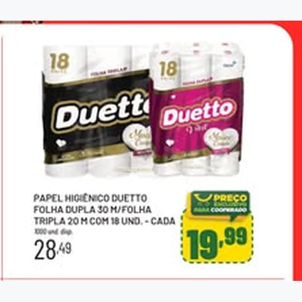 Papel Higiênico Folha Dupla Duetto 18 un × 30 un