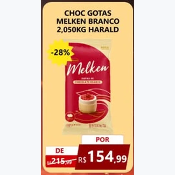 Recorte do encarte de Gotas de Chocolate Branco Harald 2,05 kg