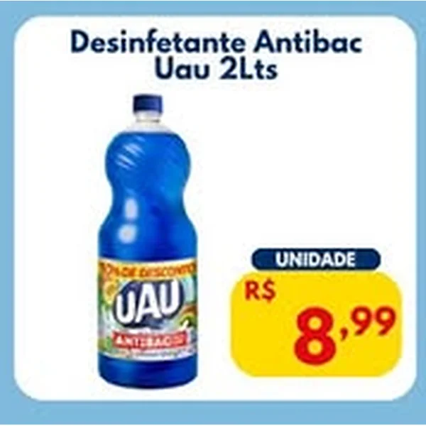 Recorte do encarte de Desinfetante Antibac Uau 2 L