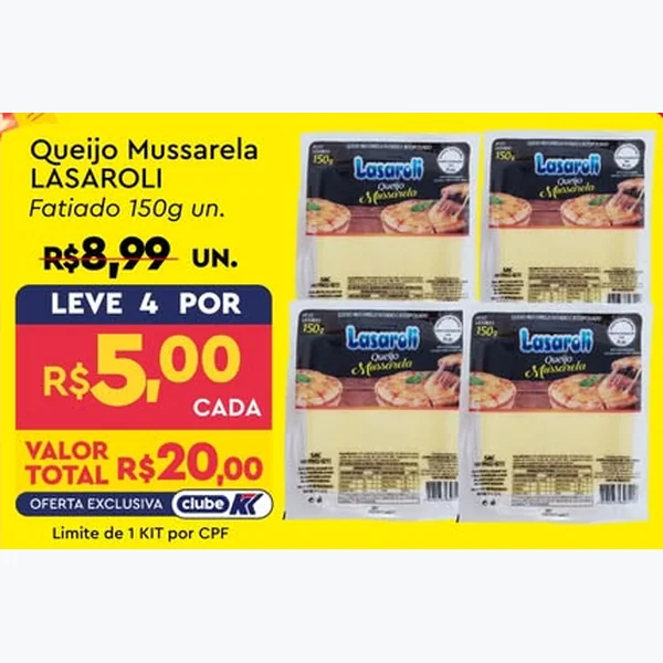 Recorte do encarte de Queijo Mussarela Lasaroli 150 g