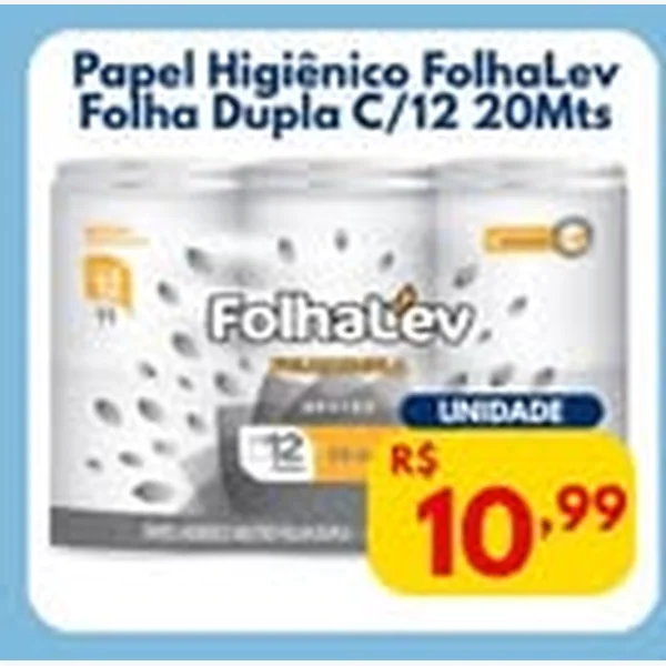 Papel Higiênico Folha Dupla FolhaLev 12 un × 20 un
