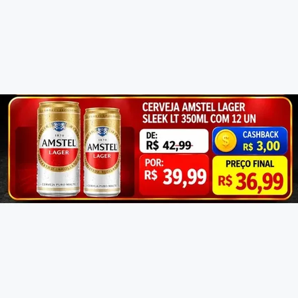 Recorte do encarte de Cerveja Lager Sleek Amstel 12 un × 350 ml