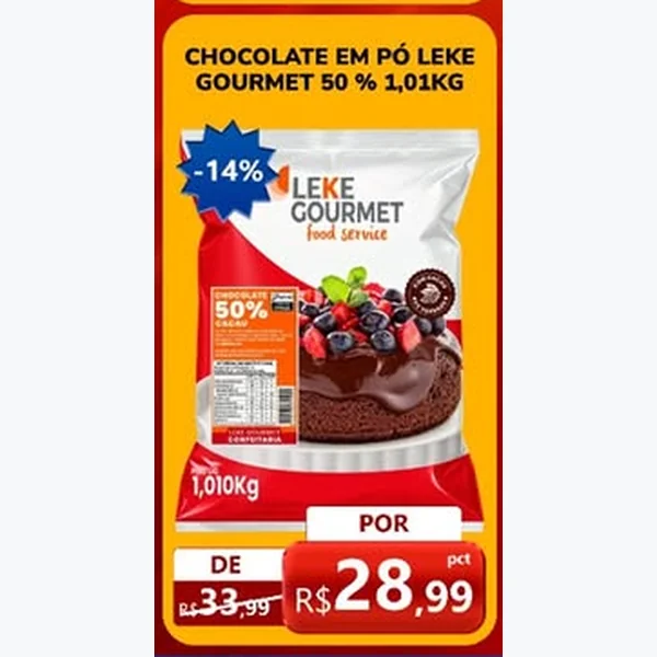 Recorte do encarte de Chocolate em Pó 50% Cacau Leke Gourmet 1,01 kg