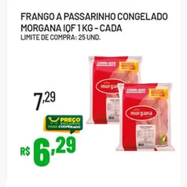 Recorte do encarte de Frango a Passarinho Congelado Iqf Morgana