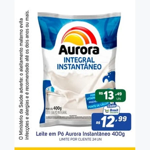 Recorte do encarte de Leite em Pó Integral Instantâneo Aurora 400 g